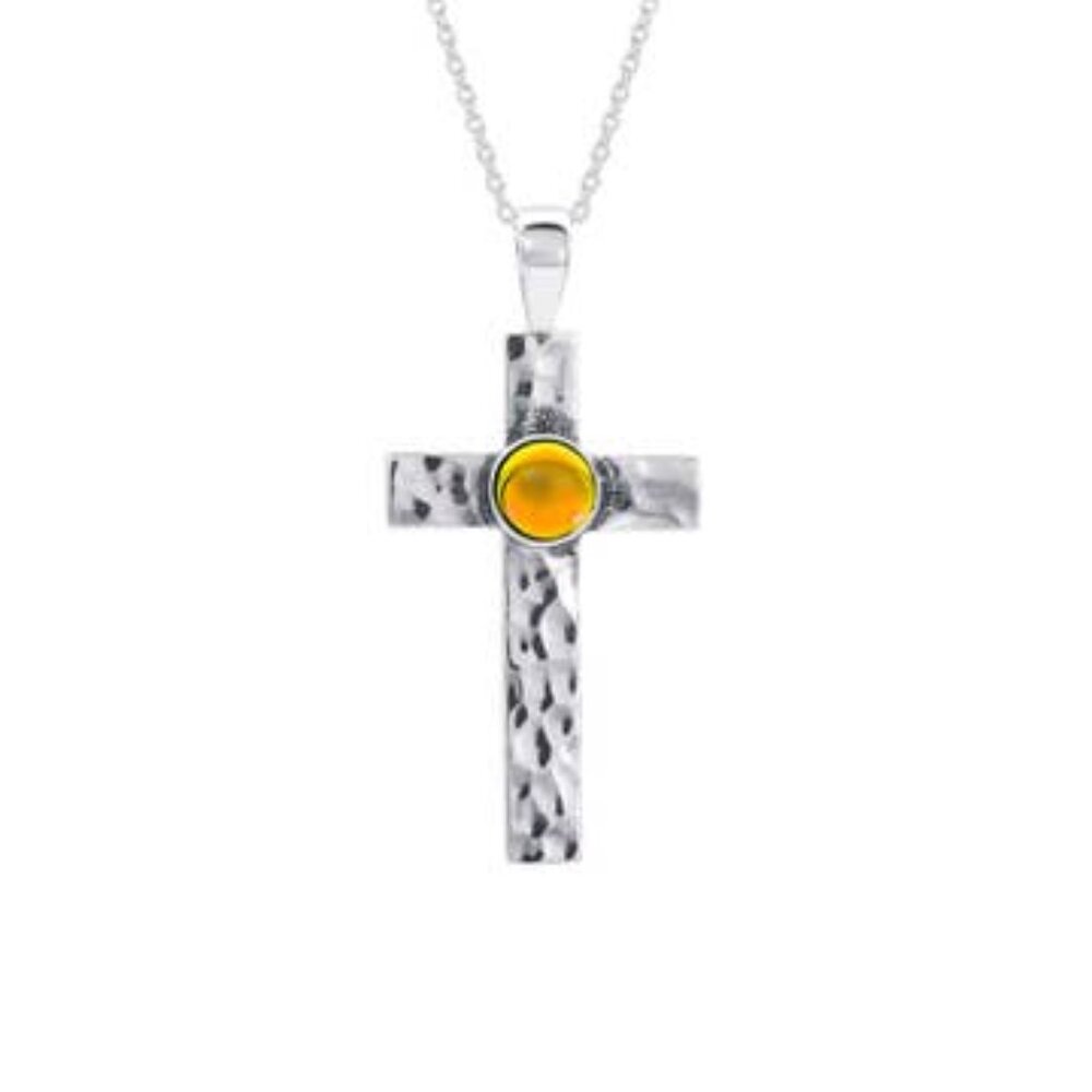 Classic Cross Pendant Sterling Silver Crystal Necklace